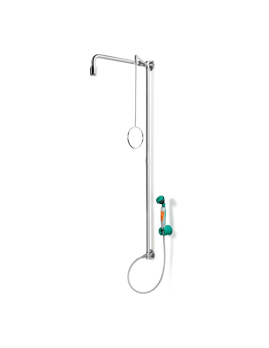 Emergency shower stainless steel, wall mounted, with hand-held eye shower - PremiumLine - BR 863 095 | B-Safety