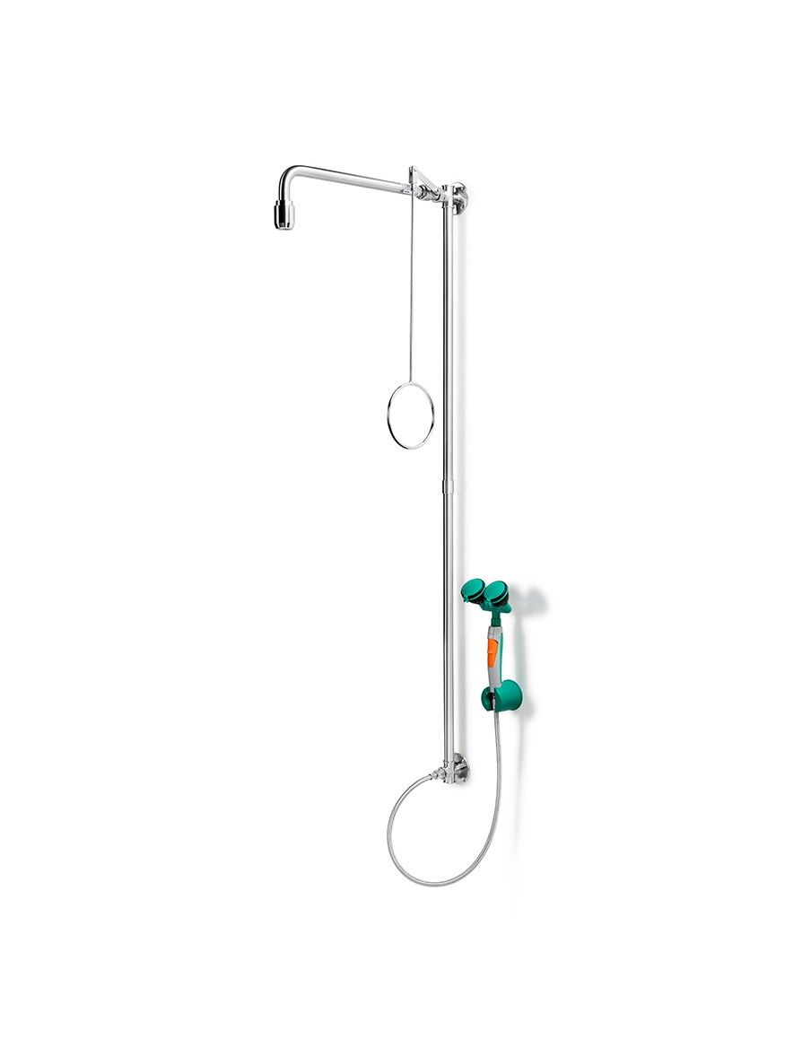 Emergency shower stainless steel, wall mounted, with hand-held eye shower - PremiumLine - BR 864 095 | B-Safety