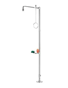 Industrial safety shower, freestanding, stainless steel, floor mounted, with eye shower - PremiumLine - BR 832 095 | B-Safety...