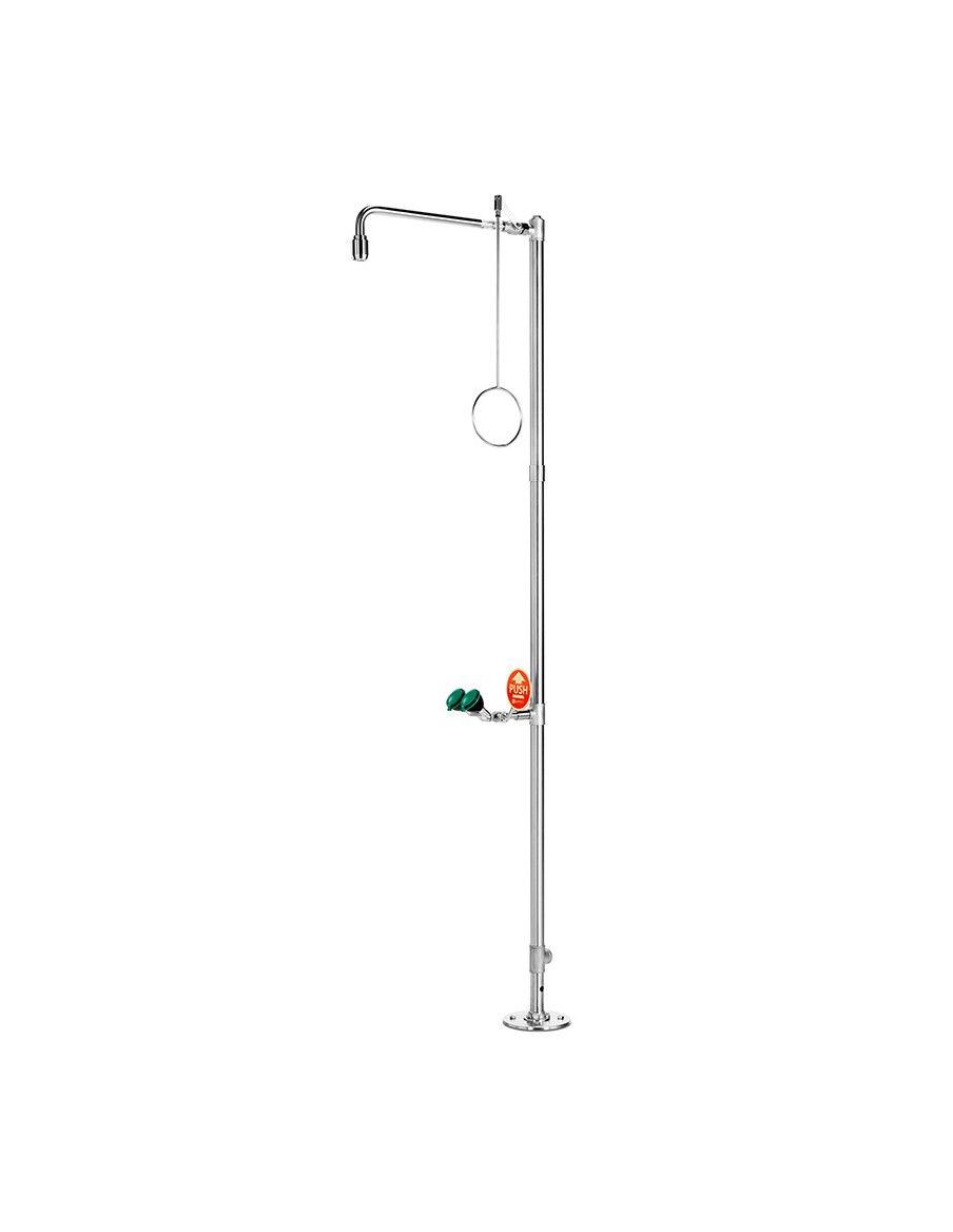 Industrial safety shower, freestanding, stainless steel, floor mounted, with eye shower - PremiumLine - BR 832 095 | B-Safety
