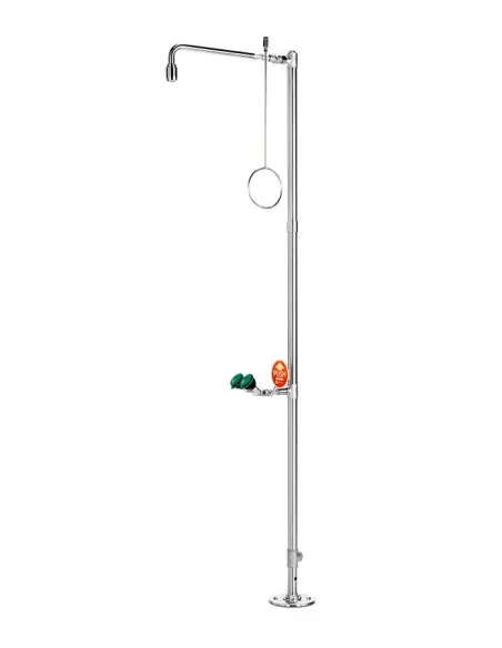 Industrial safety shower, freestanding, stainless steel, floor mounted, with eye shower - PremiumLine - BR 832 095 | B-Safety...