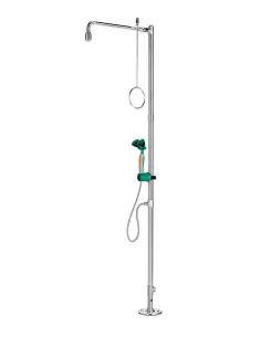 Industrial safety shower, freestanding, with hand-held eye shower with two spray heads 45° - PremiumLine - BR 834 095 | B-Saf...