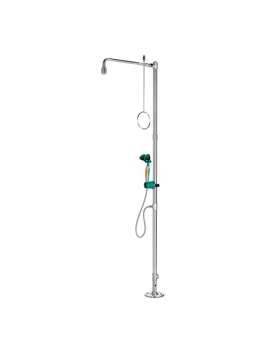 Industrial safety shower, freestanding, with hand-held eye shower with two spray heads 45° - PremiumLine - BR 834 095 | B-Safety