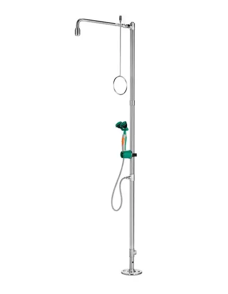 Industrial safety shower, freestanding, with hand-held eye shower with two spray heads 45° - PremiumLine - BR 834 095 | B-Saf...