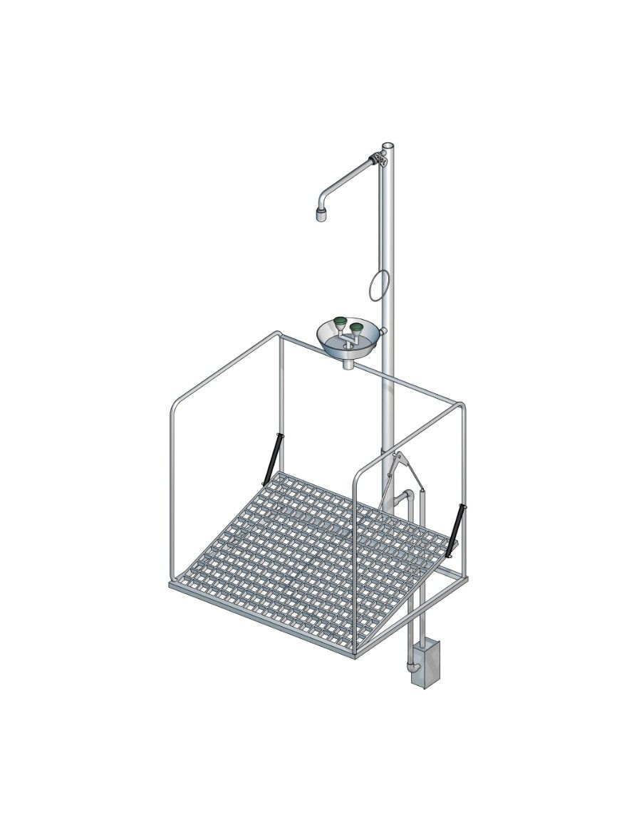 Frostprotected self-draining/safety shower station with cage, underfloor actuation - PremiumLine - BR 886 395 | B-Safety