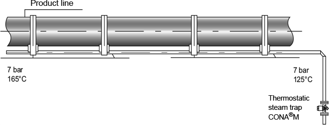 Fig. 6-18: Trace heater and steam trap with 40 °C sub-cooling