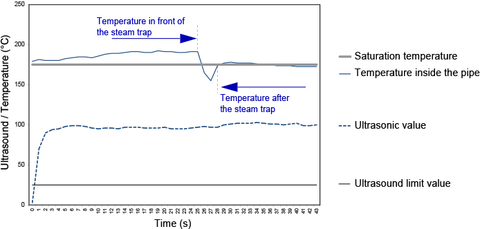 Fig. 8-4: Printout for a float trap that is leaking live steam