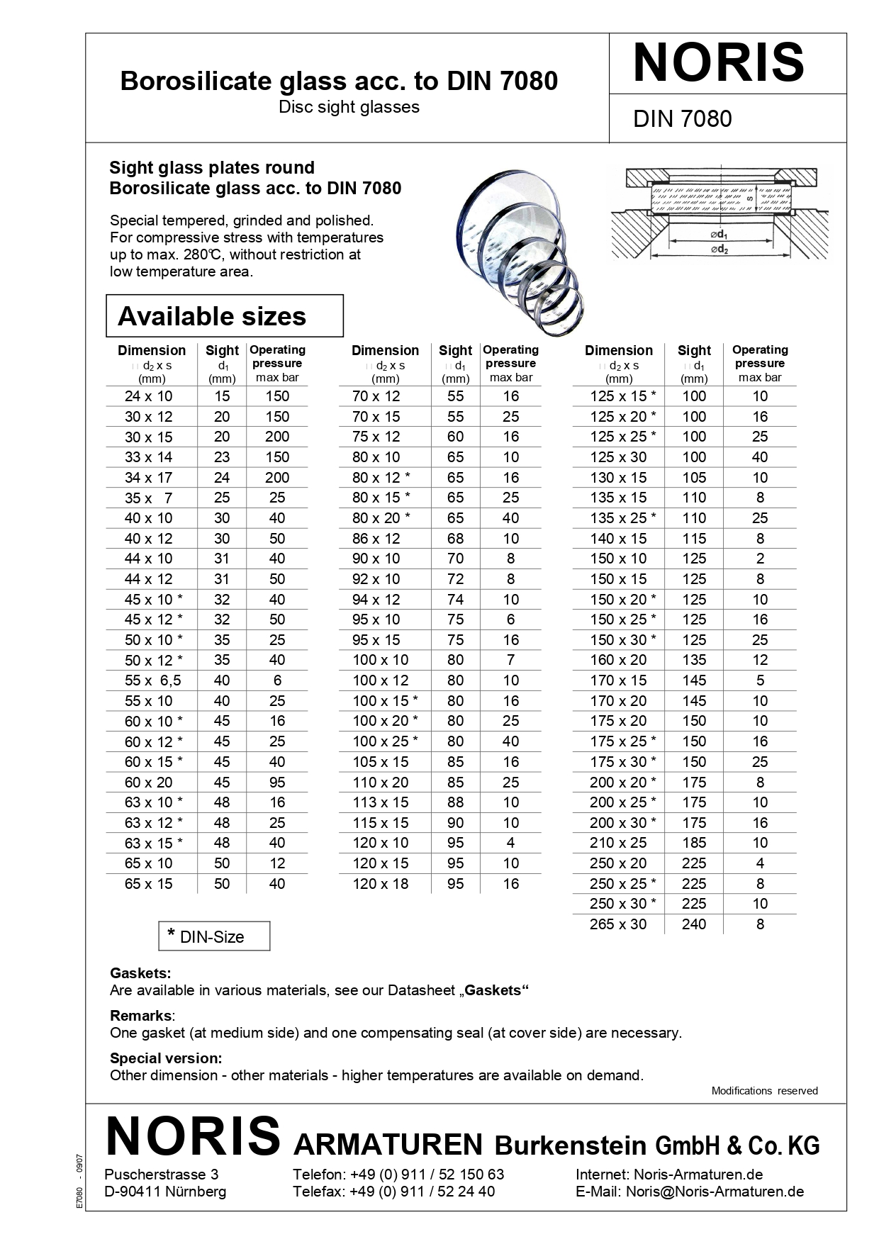 NORIS | borosilicate glass plates acc. to DIN 7080 NORIS | DIN 7080