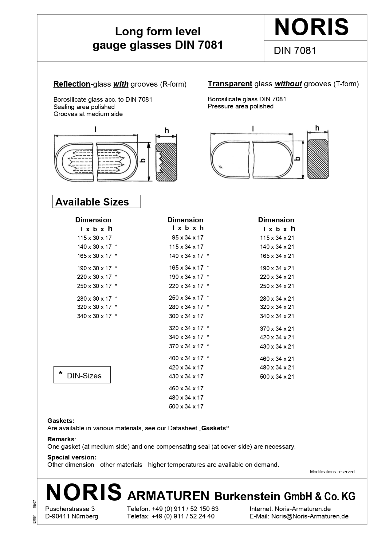 NORIS | borosilicate glass plates acc. to DIN 7081 NORIS | DIN 7081