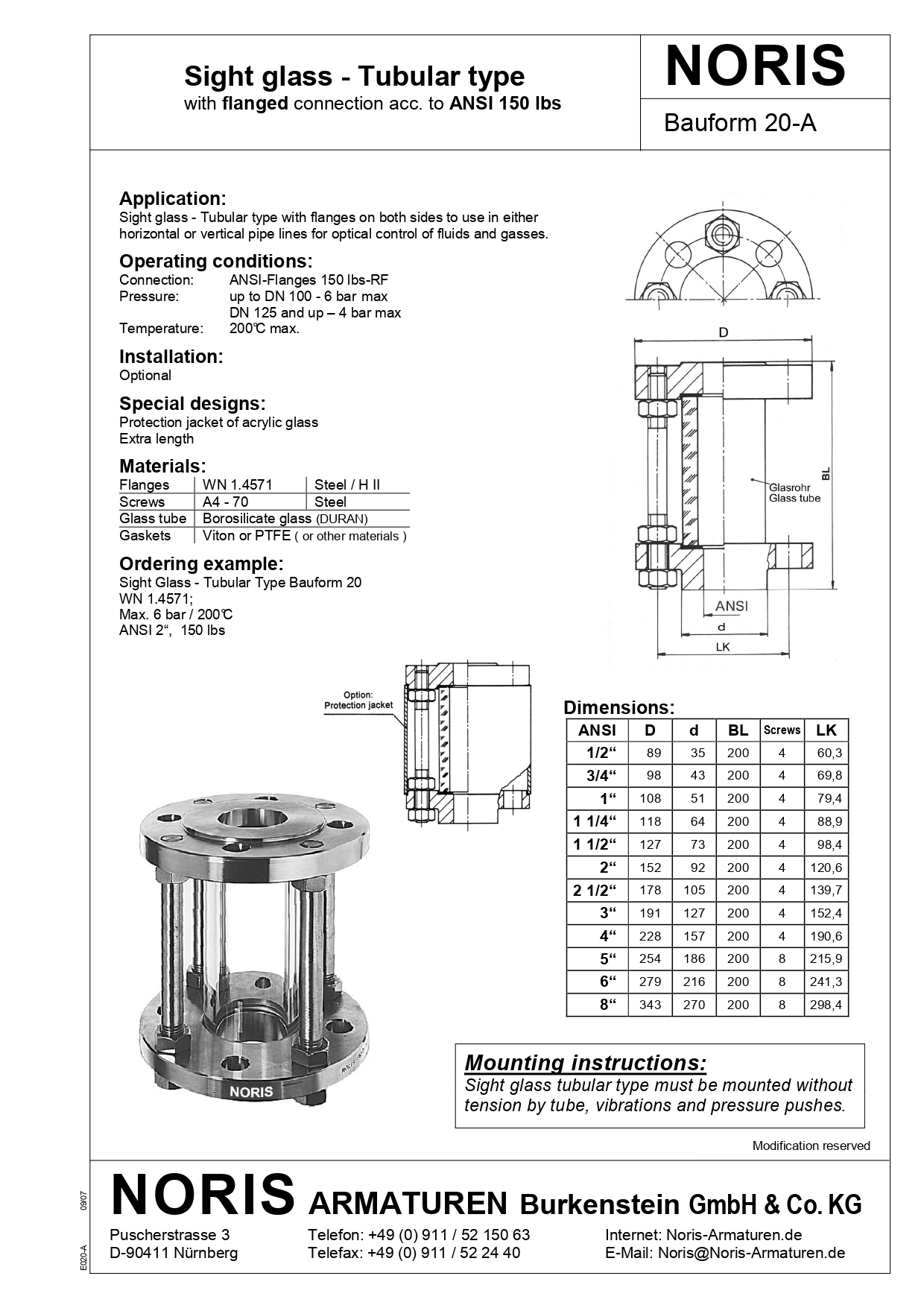 NORIS | tubular type (ANSI) NORIS | Bauform 20-A