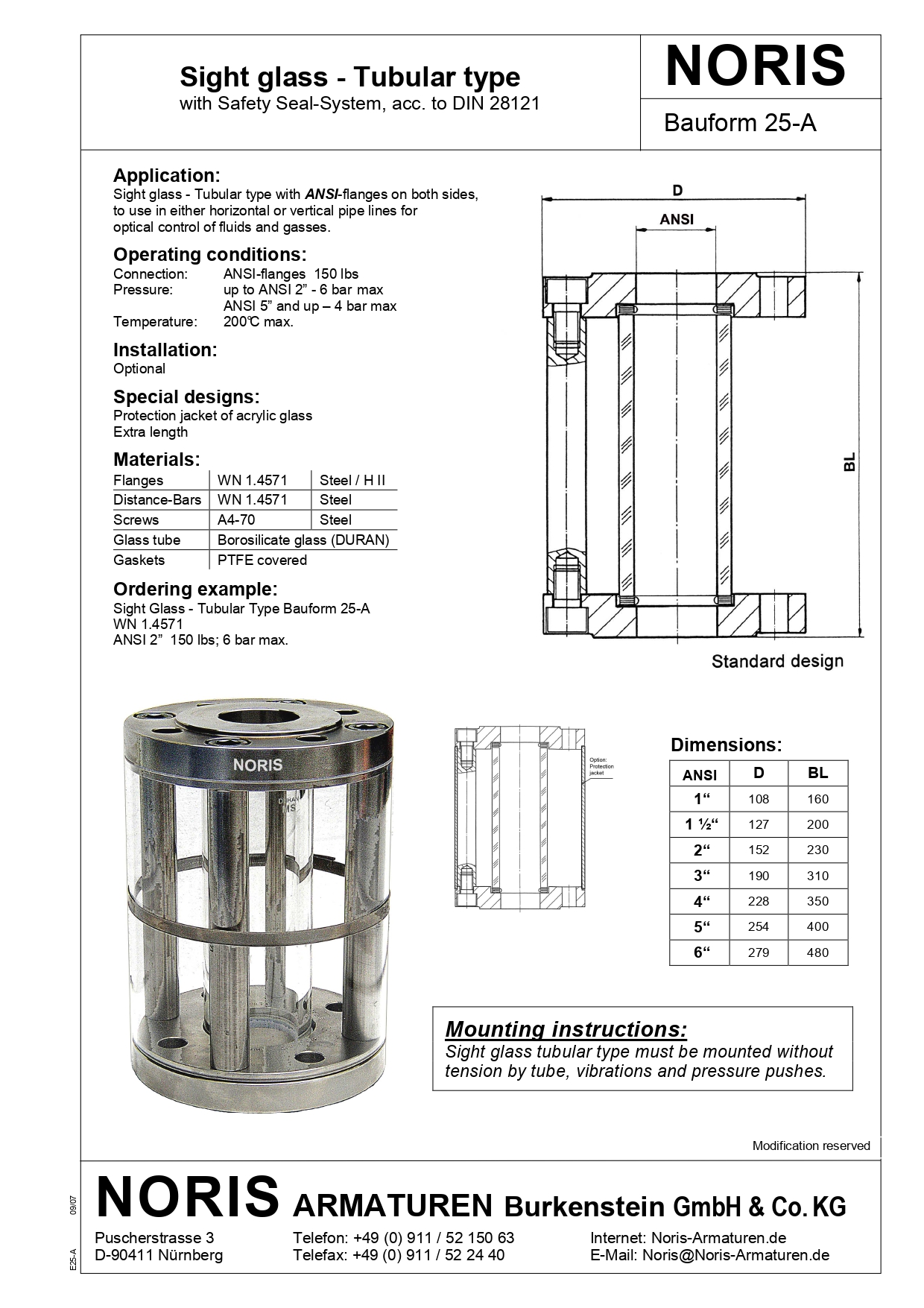 NORIS | tubular type with safety seal-system (ANSI) NORIS | Bauform 25-A