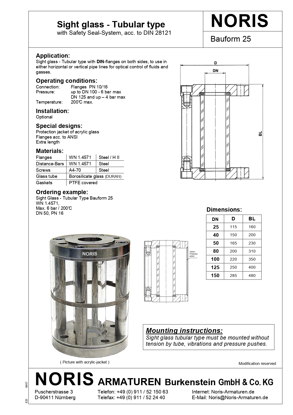 NORIS | tubular type with safety seal-system NORIS | Bauform 25