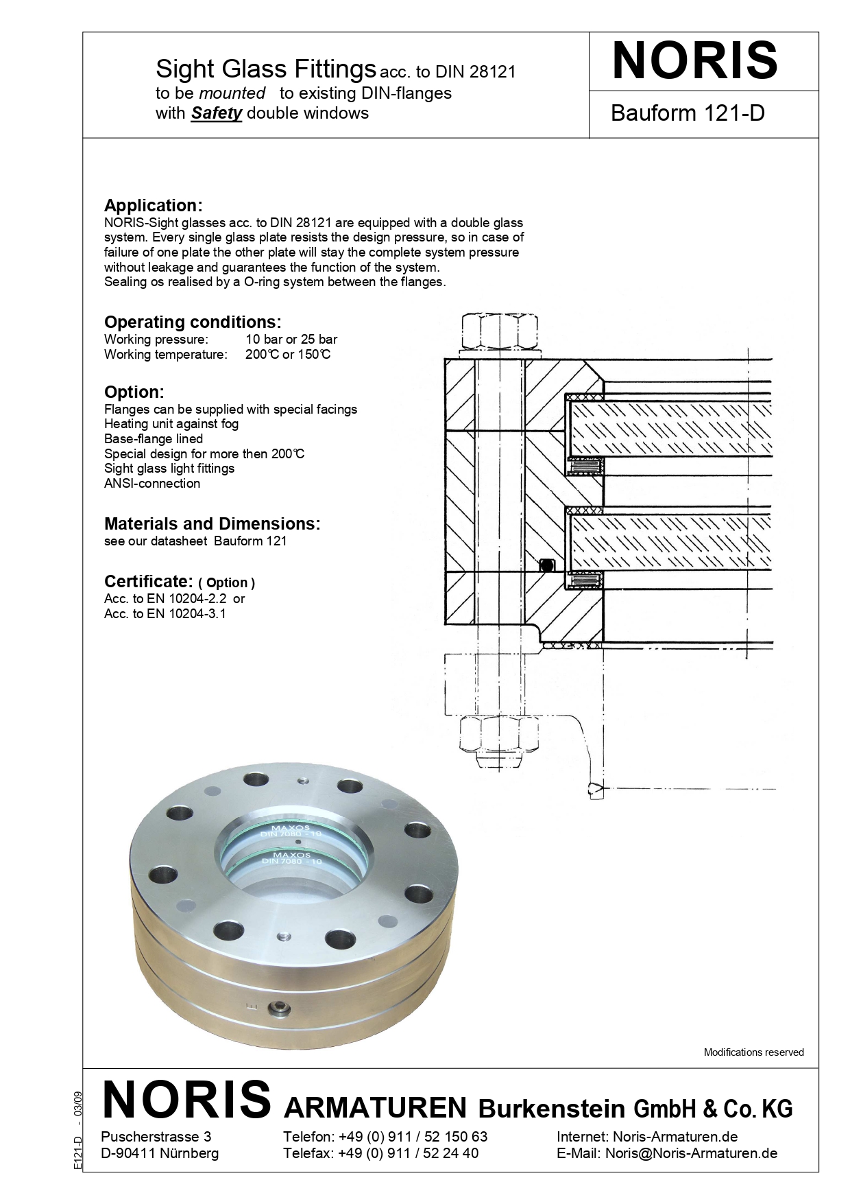NORIS | circular sight glass with safety double windows NORIS | Bauform 121-D