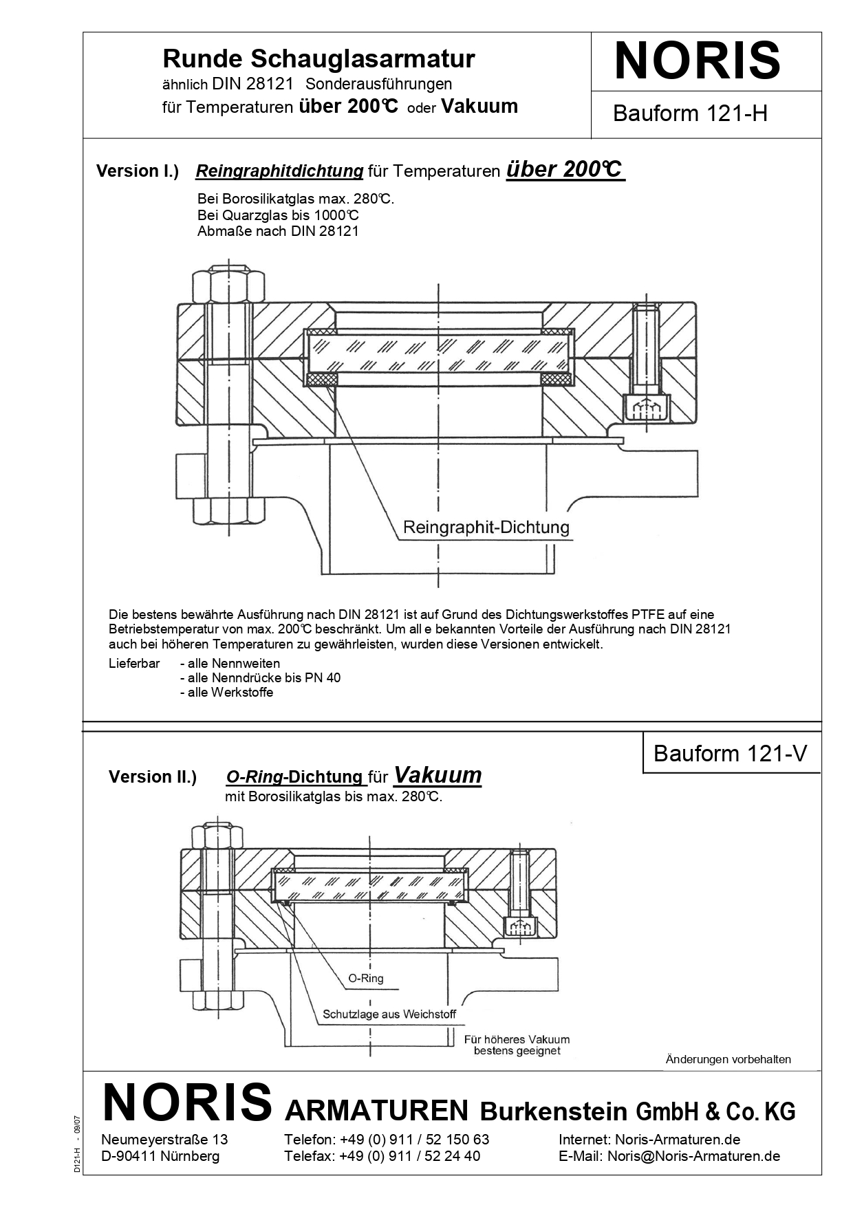 NORIS | circular sight glass with sealing for vacuum NORIS | Bauform 121-V