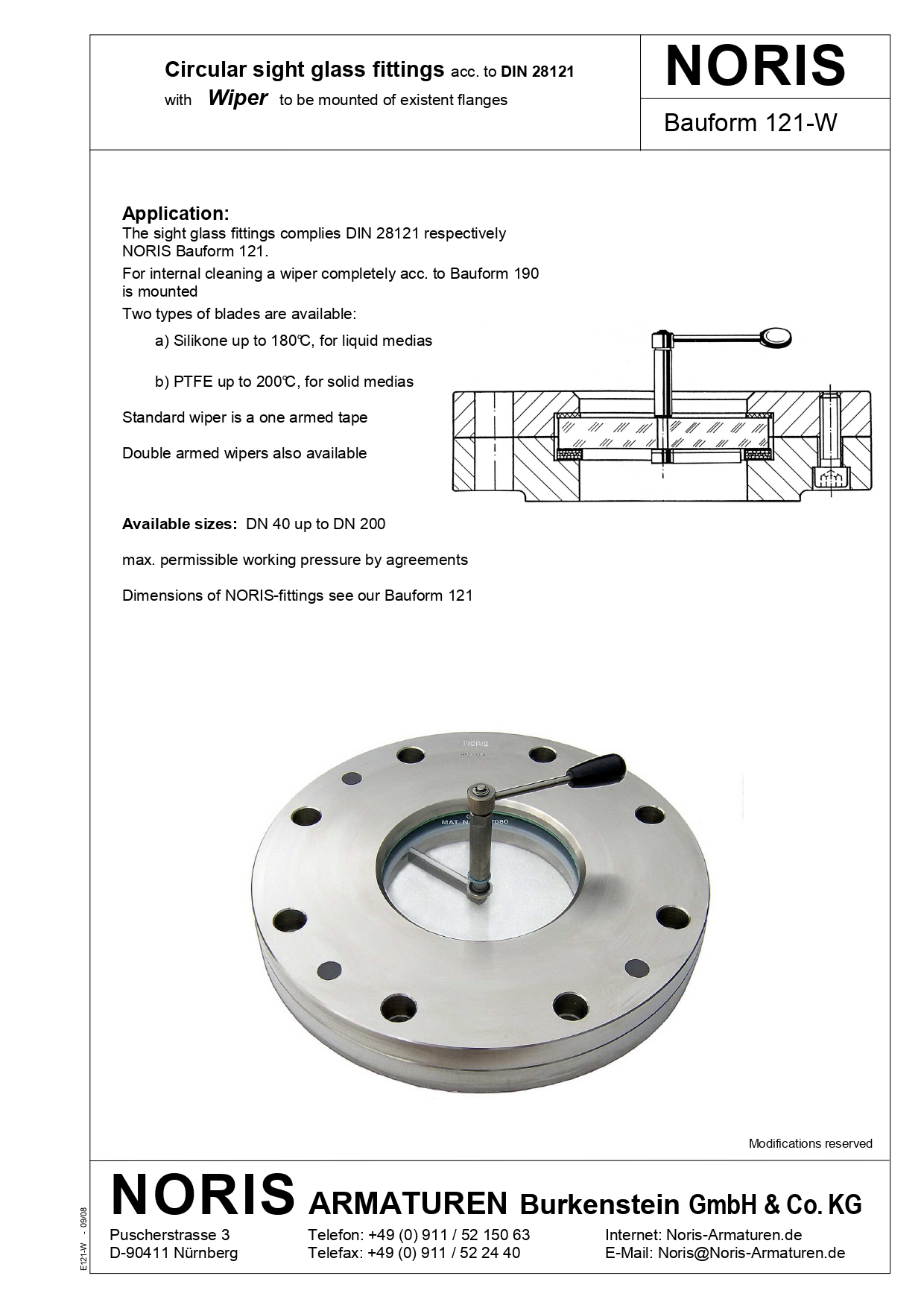NORIS | circular sight glass with wiper NORIS | Bauform 121-W