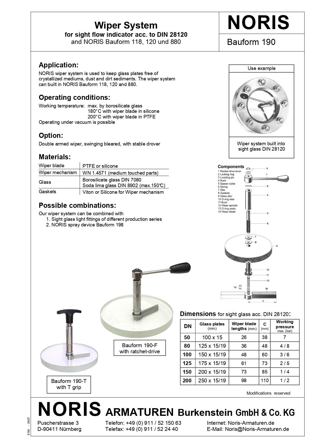  NORIS | wiper system, single or double arm NORIS | Bauform 190