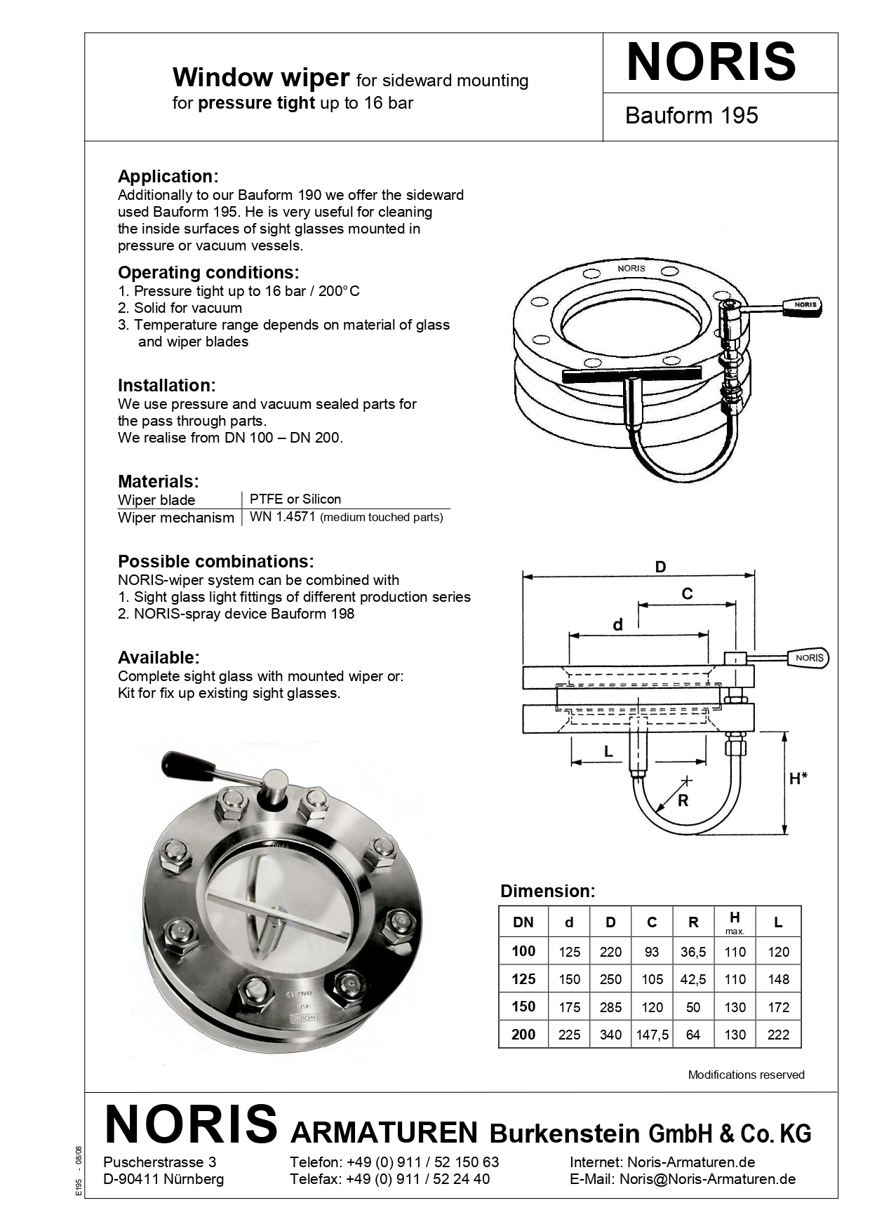 NORIS | wiper system for higher pressure NORIS | Bauform 195