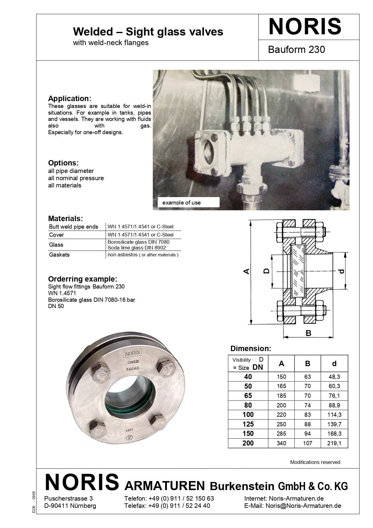 NORIS | sight glass with welding ends NORIS | Bauform 230