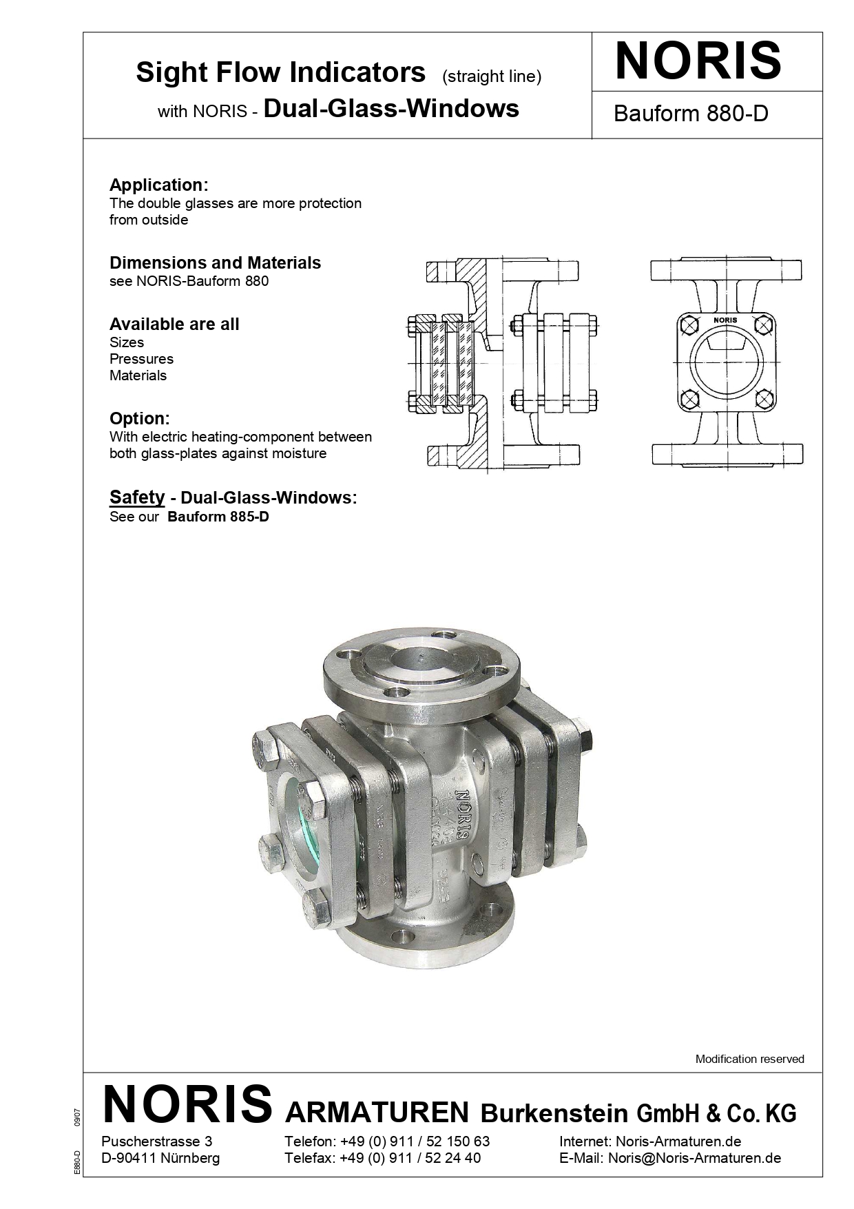 NORIS | sight flow indicator with double windows NORIS | Bauform 880-D