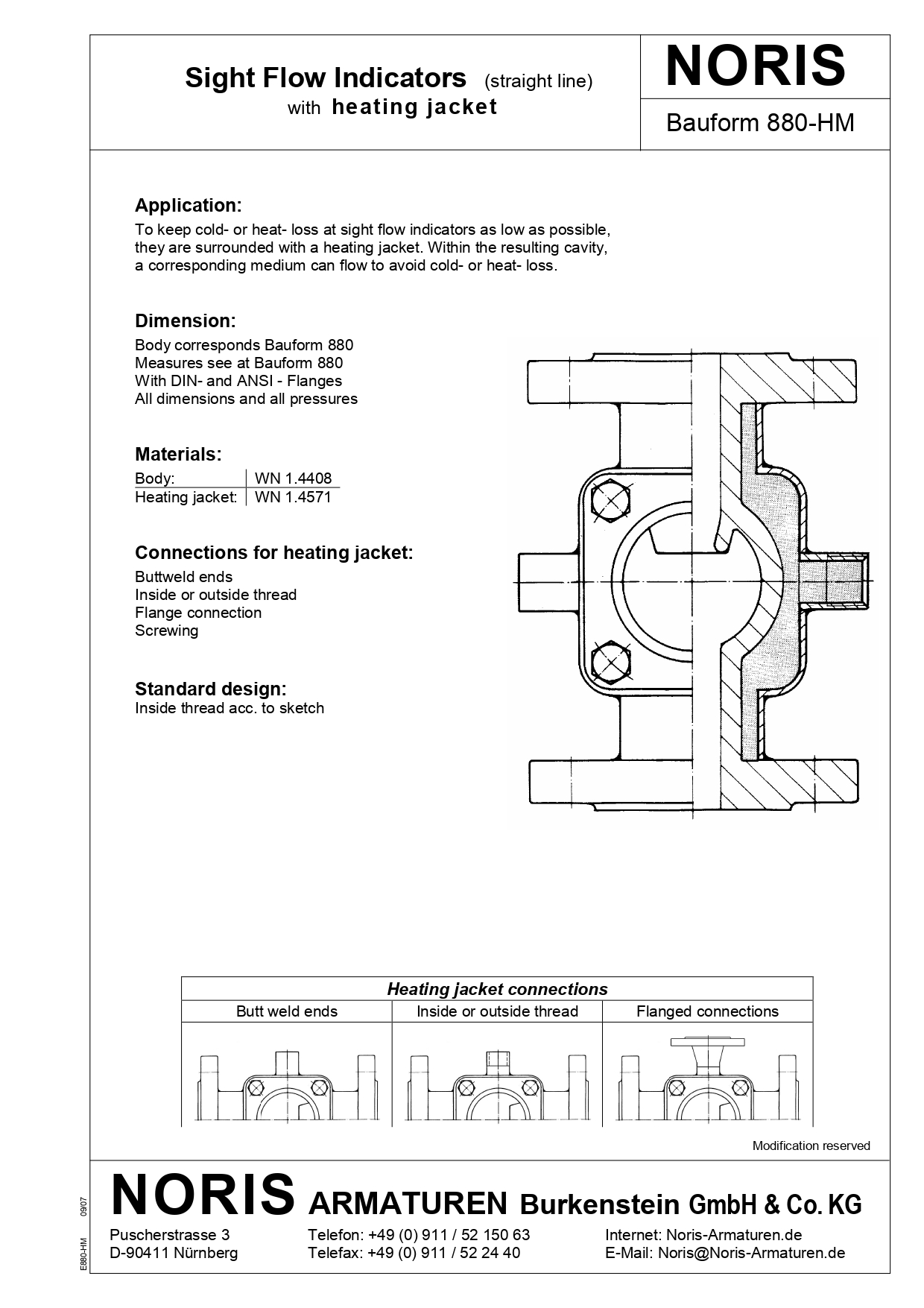 NORIS | sight flow indicator with heating jacket NORIS | Bauform 880-HM