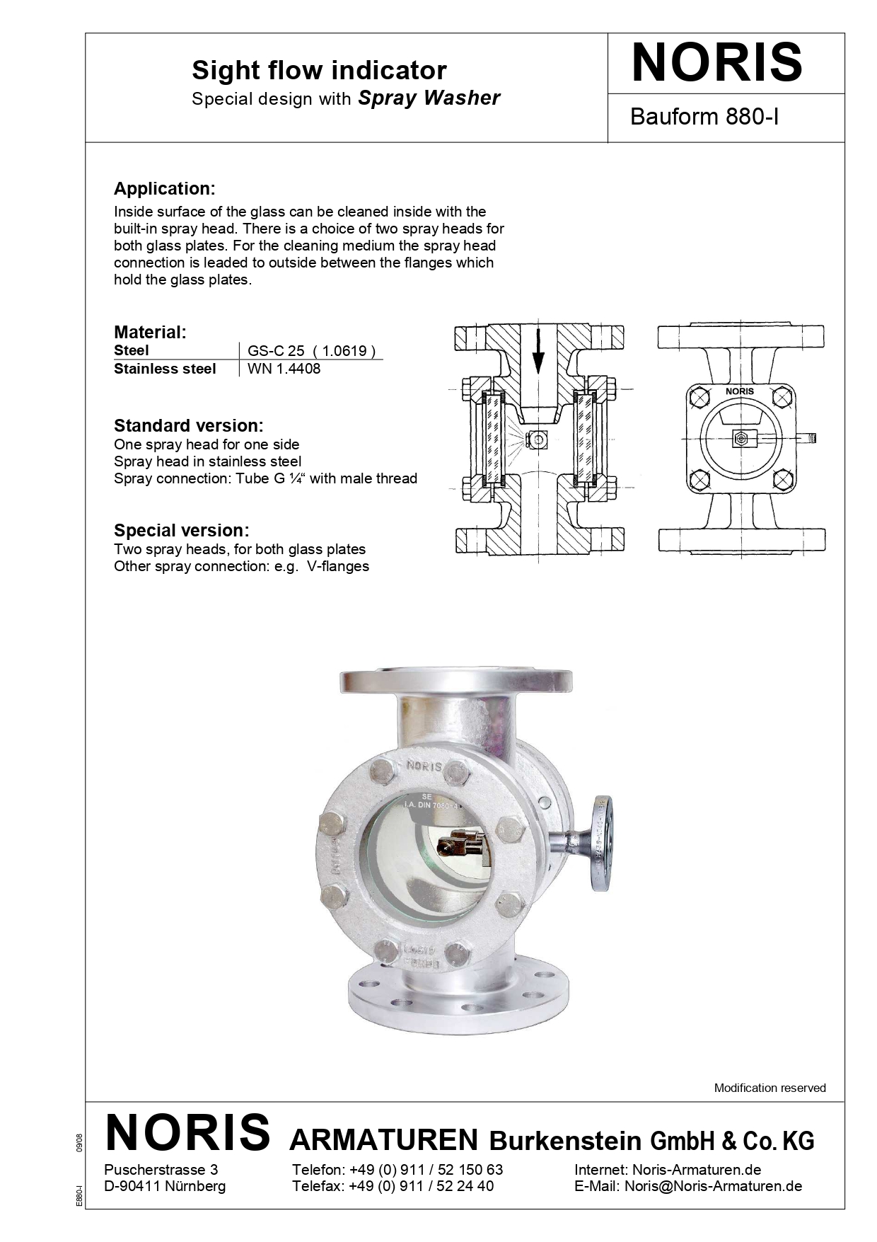 NORIS | sight flow indicator with spray washer NORIS | Bauform 880-I