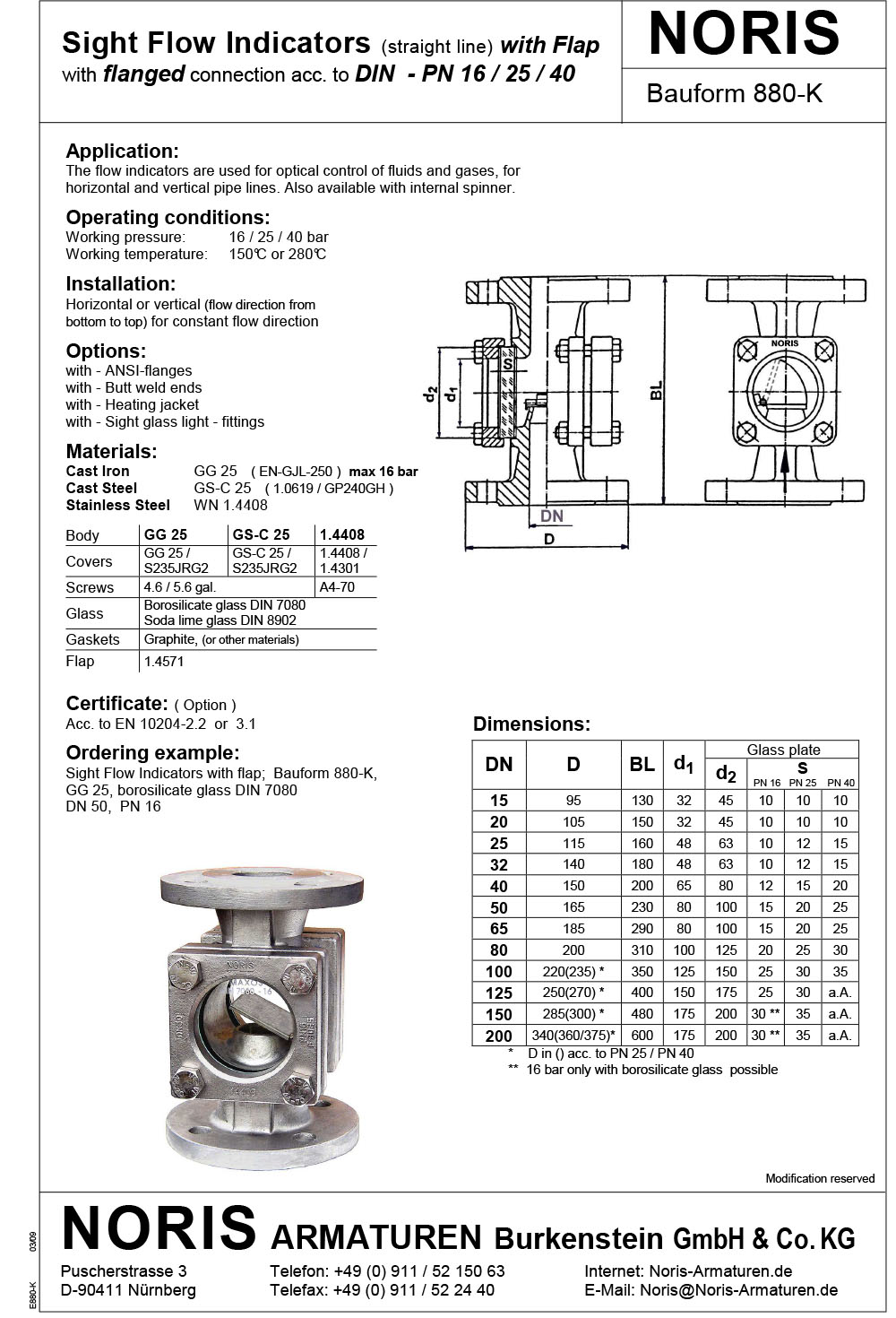 sight flow indicator with flap indicaton NORIS | Bauform 880-K