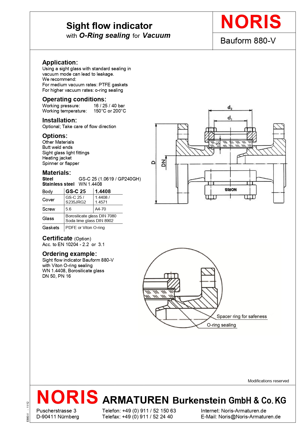 NORIS | sight flow indicator with sealing for vacuum NORIS | Bauform 880-V