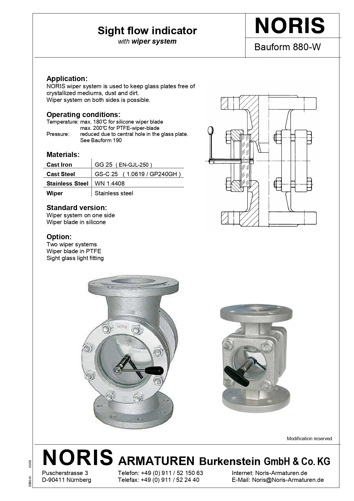 NORIS | sight flow indicator with wiper NORIS | Bauform 880-W