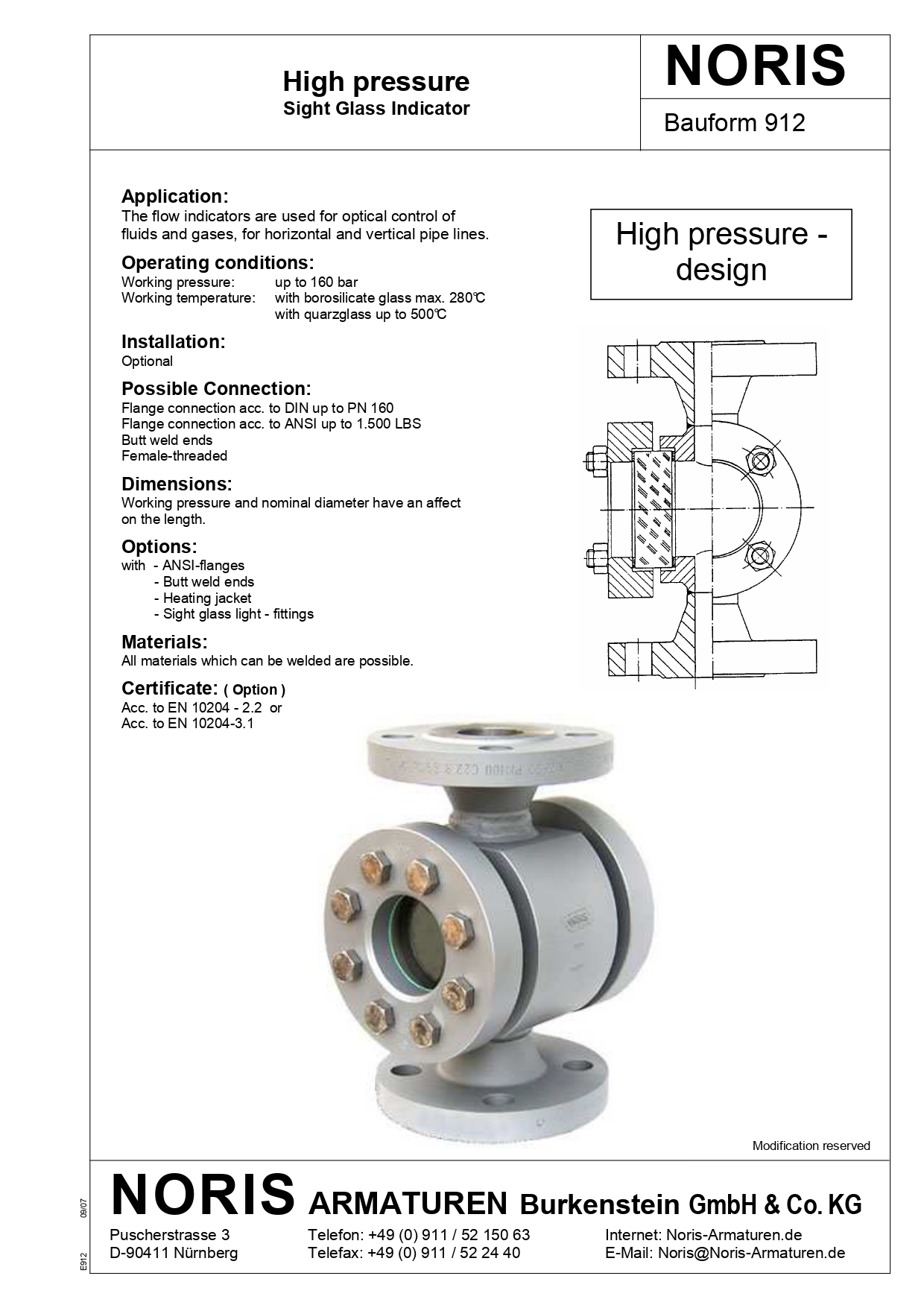 NORIS | sight flow indicator with ANSI flange, up to 1500 lbs NORIS | Bauform 912-A