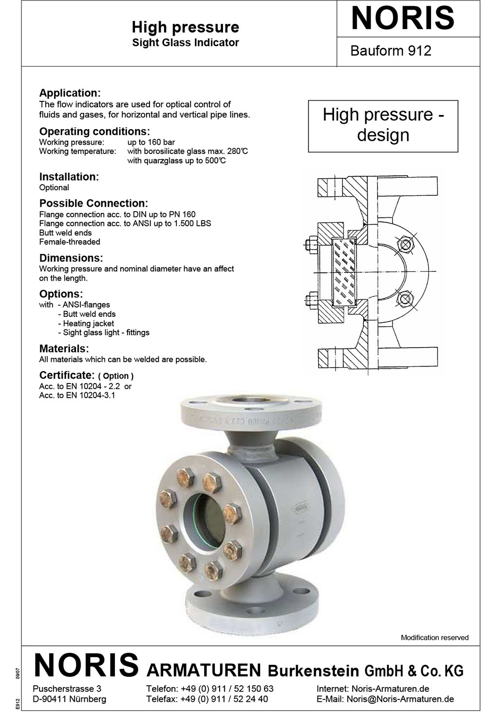 NORIS | sight flow indicator up to PN 160 NORIS | Bauform 912