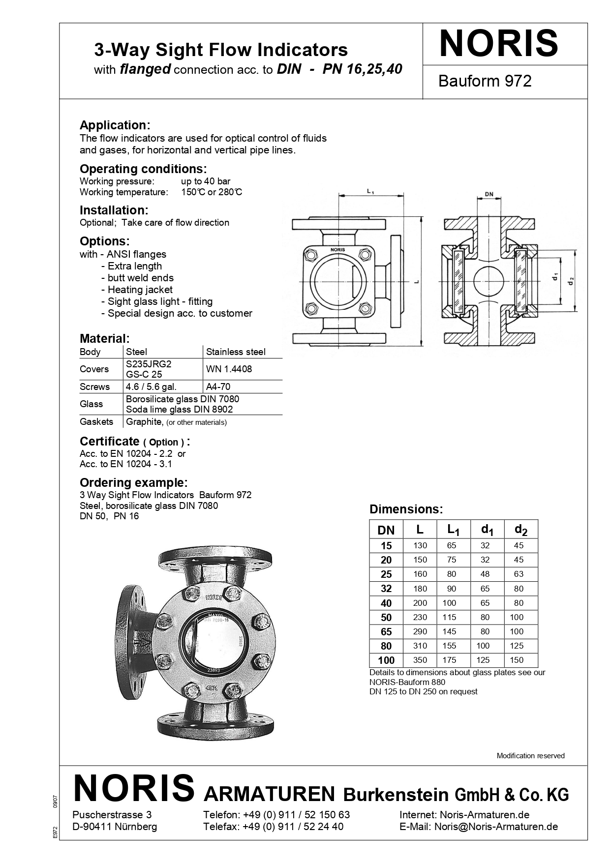  NORIS | sight flow indicator 3-way line NORIS | Bauform 972