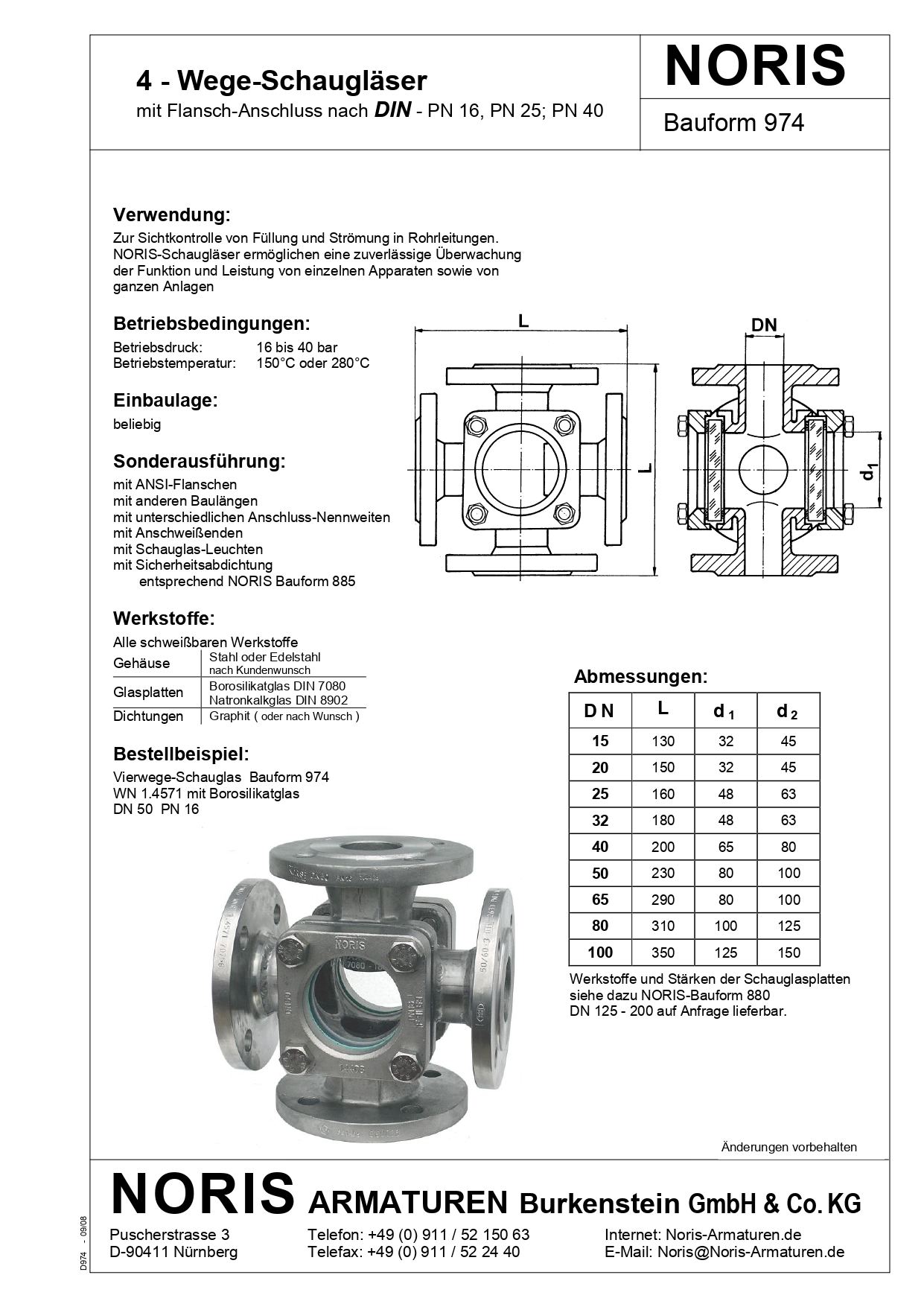 NORIS | sight flow indicator 4-way line NORIS | Bauform 974