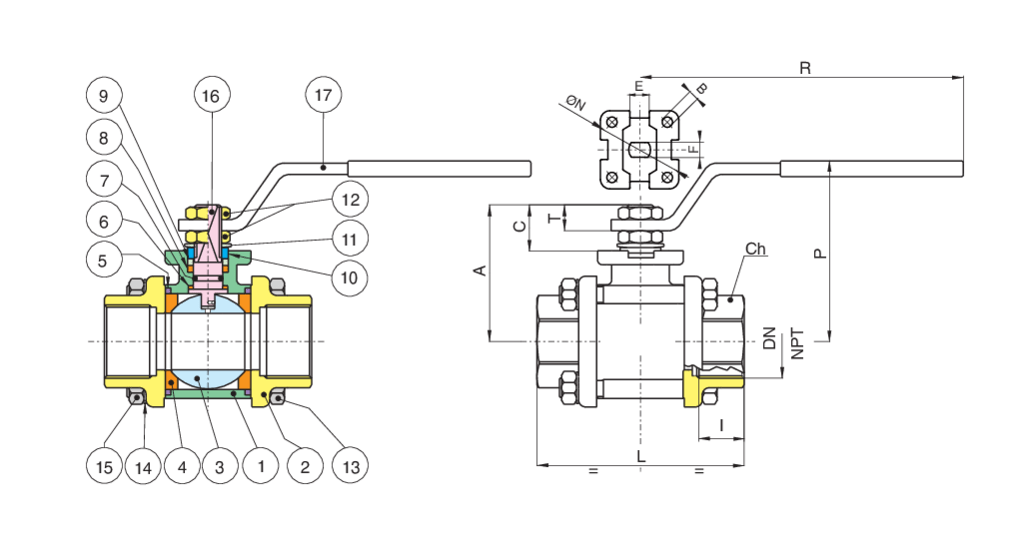 Valpres - Radiamont 3 Piece Ball Valves - 710085