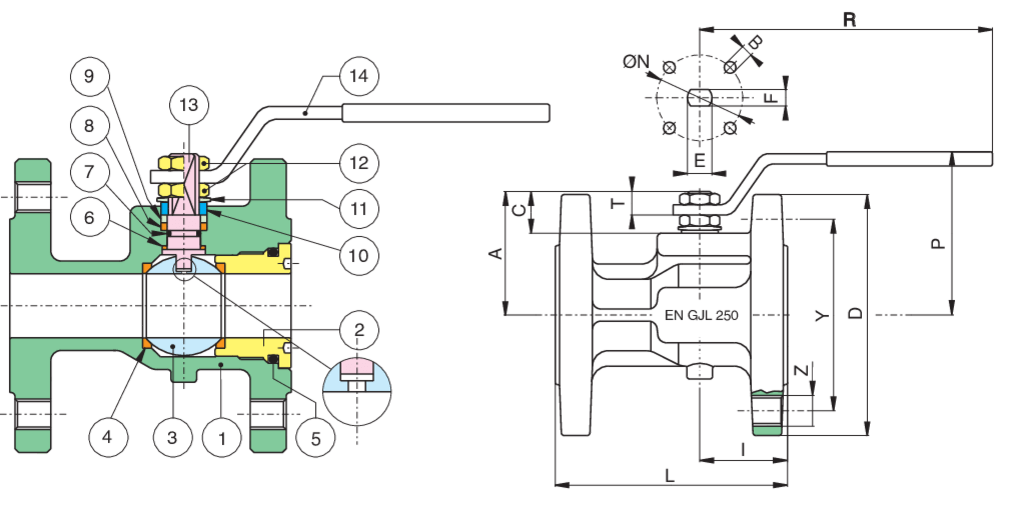Valpres - Cast Iron Ball Valve - Euro-Sfer PN16 - 730008
