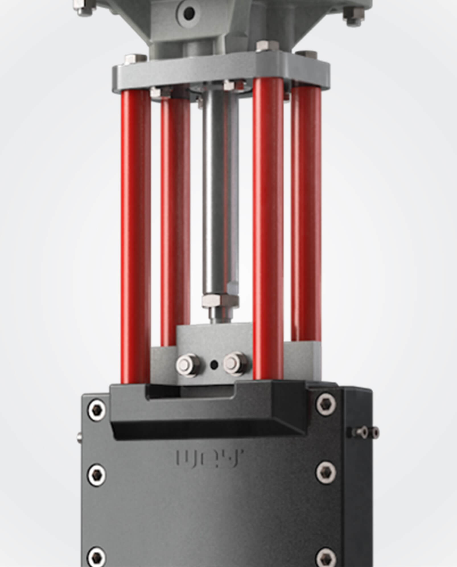 The robust metal yoke enables the optimal, simple assembly of mechanical or inductive limit switches. The yoke can be removed from one side. This makes it easier to access the mechanical parts.