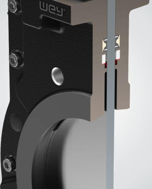 The robust metal yoke enables the optimal, simple assembly of mechanical or inductive limit switches. The yoke can be removed from one side. This makes it easier to access the mechanical parts.