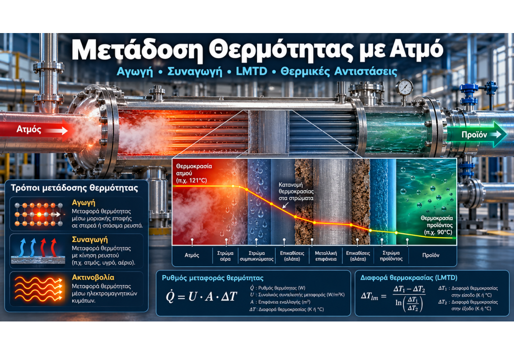 Μετάδοση θερμότητας με ατμό: αρχές, συντελεστής U και θερμικές αντιστάσεις