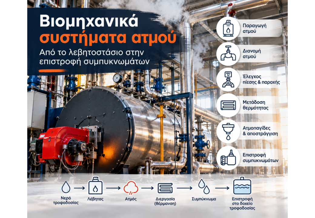 Βιομηχανικά συστήματα ατμού: από το λεβητοστάσιο στην επιστροφή συμπυκνωμάτων