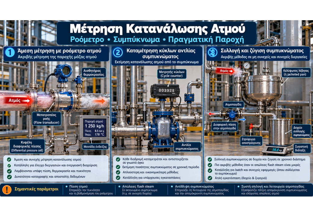 Μέτρηση κατανάλωσης ατμού: ροόμετρα και μέθοδοι μέσω συμπυκνωμάτων